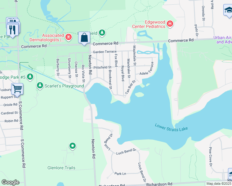 map of restaurants, bars, coffee shops, grocery stores, and more near 9306 Tan Bay Street in Commerce Charter Township