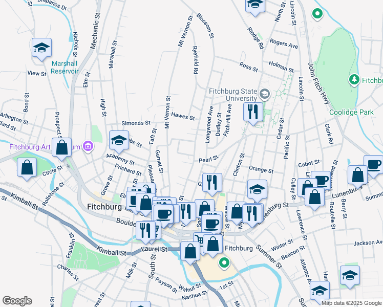 map of restaurants, bars, coffee shops, grocery stores, and more near 167 Blossom Street in Fitchburg