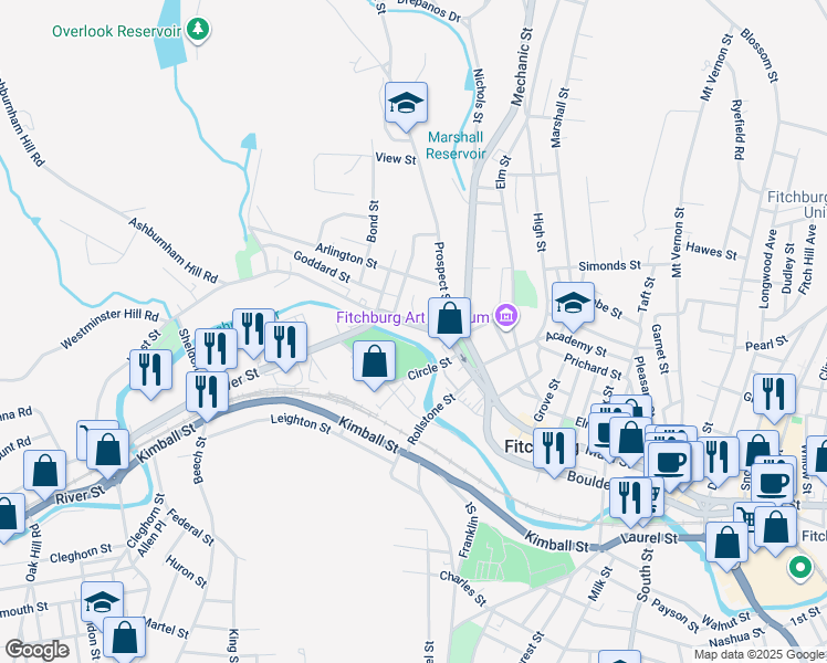 map of restaurants, bars, coffee shops, grocery stores, and more near 1022 Main Street in Fitchburg