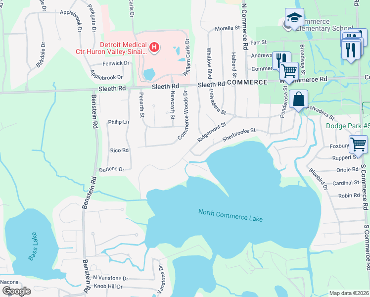 map of restaurants, bars, coffee shops, grocery stores, and more near 2024 Ridgemont Street in Oakland County