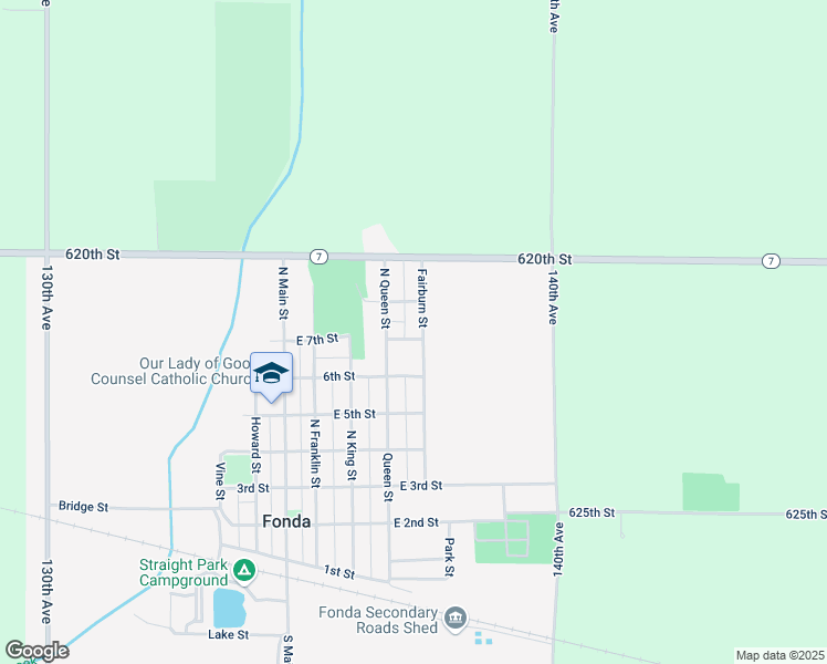 map of restaurants, bars, coffee shops, grocery stores, and more near 405 East 7th Street in Fonda