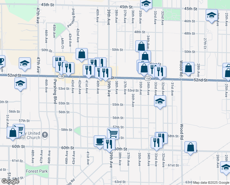 map of restaurants, bars, coffee shops, grocery stores, and more near 5308 38th Avenue in Kenosha