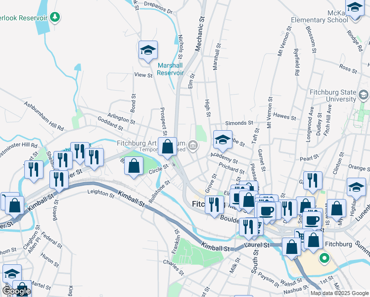 map of restaurants, bars, coffee shops, grocery stores, and more near 14 Merriam Parkway in Fitchburg