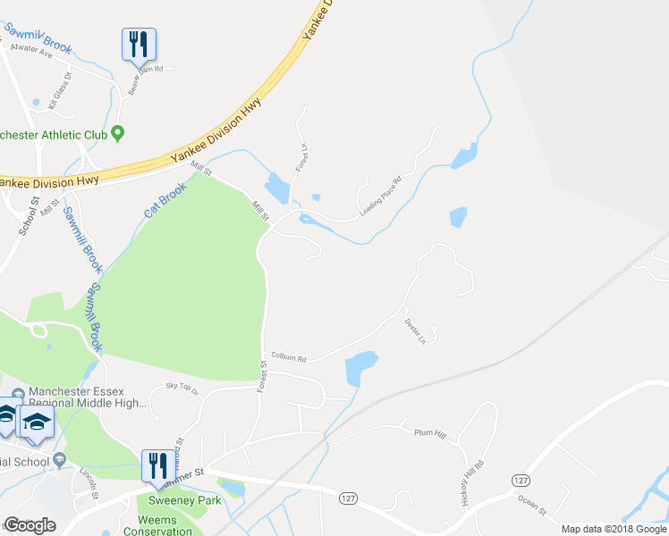 map of restaurants, bars, coffee shops, grocery stores, and more near 77 Forest Street in Manchester-by-the-Sea