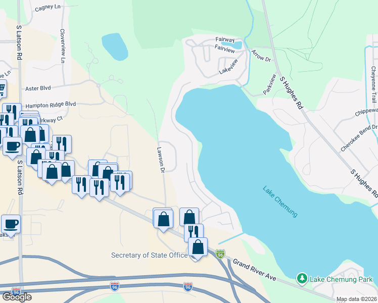map of restaurants, bars, coffee shops, grocery stores, and more near 4640 Summer Ridge Drive in Howell