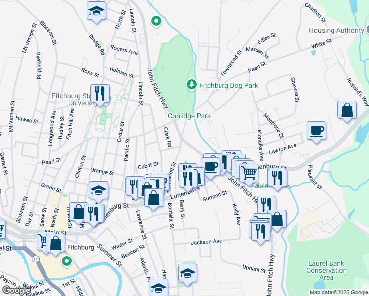 map of restaurants, bars, coffee shops, grocery stores, and more near 91 Townsend Street in Fitchburg