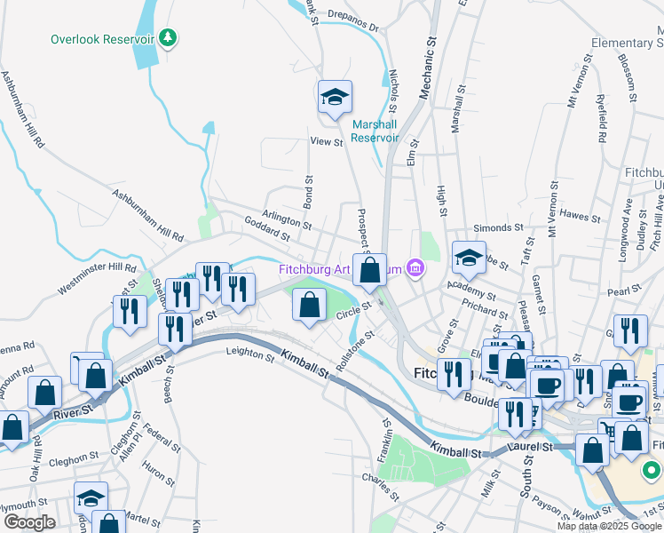 map of restaurants, bars, coffee shops, grocery stores, and more near 1022 Main Street in Fitchburg