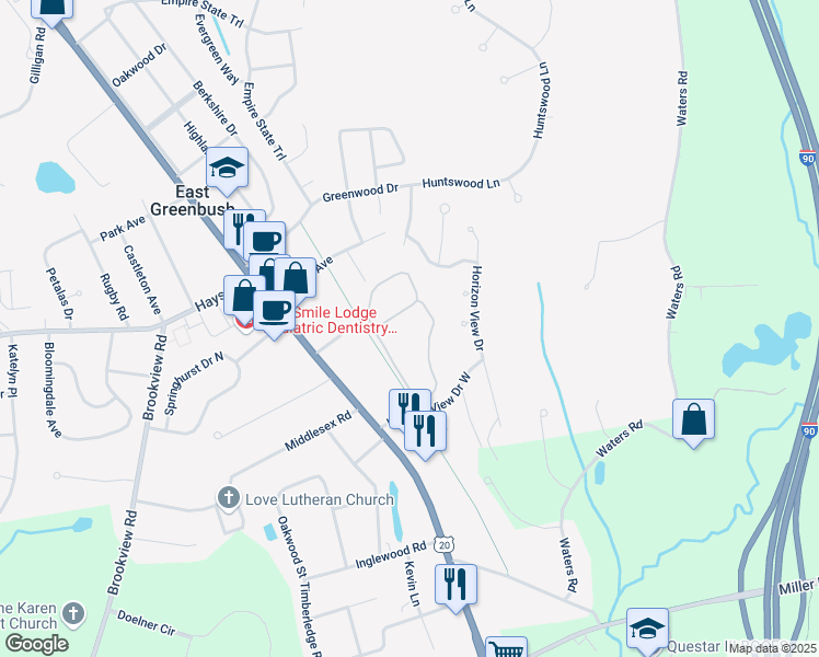 map of restaurants, bars, coffee shops, grocery stores, and more near 1001 Coventry Lane in East Greenbush