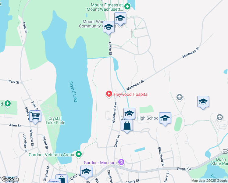 map of restaurants, bars, coffee shops, grocery stores, and more near 242 Green Street in Gardner
