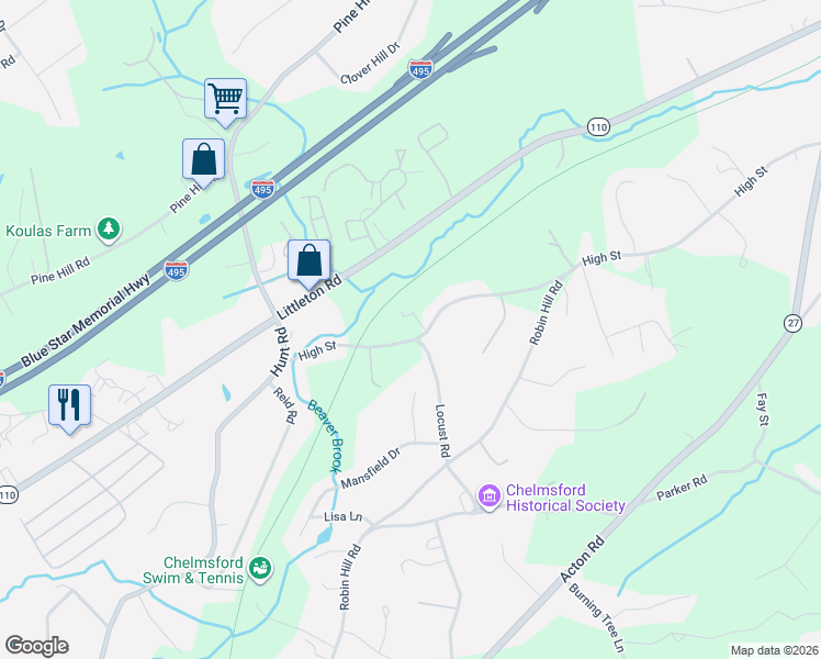 map of restaurants, bars, coffee shops, grocery stores, and more near 155 High Street in Chelmsford