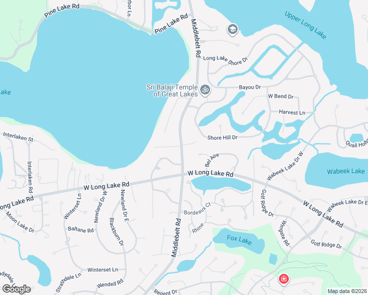 map of restaurants, bars, coffee shops, grocery stores, and more near 3453 Middlebelt Road in West Bloomfield Township