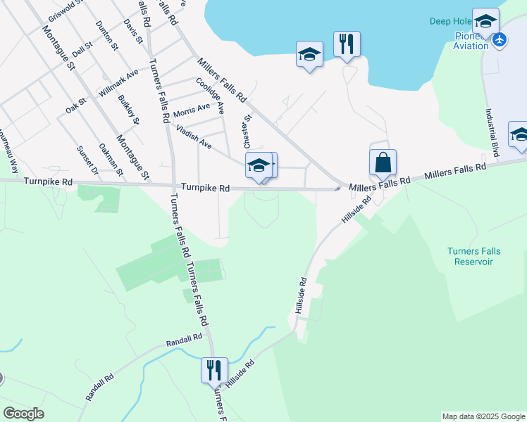 map of restaurants, bars, coffee shops, grocery stores, and more near 222 Turnpike Road in Montague