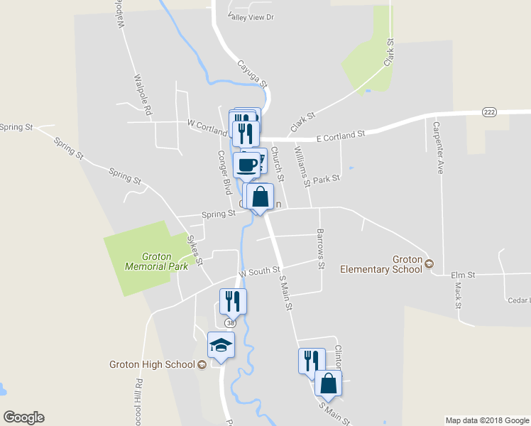 map of restaurants, bars, coffee shops, grocery stores, and more near 2 Elm Street in Groton
