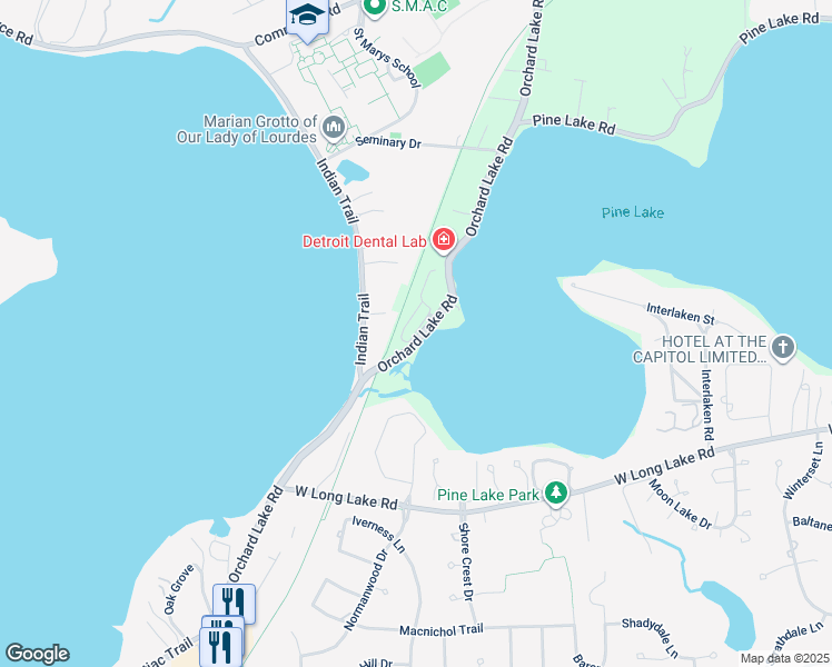 map of restaurants, bars, coffee shops, grocery stores, and more near 3856 Pine Lake Knoll Drive in West Bloomfield Township