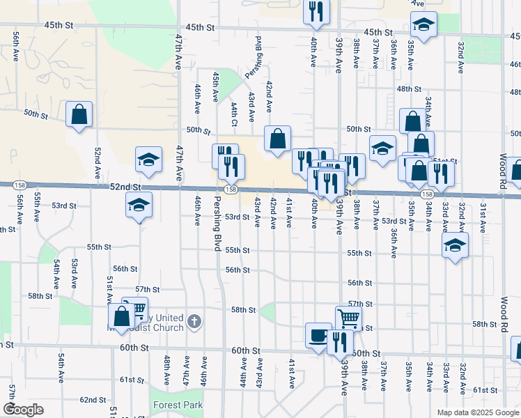 map of restaurants, bars, coffee shops, grocery stores, and more near 5229 43rd Avenue in Kenosha