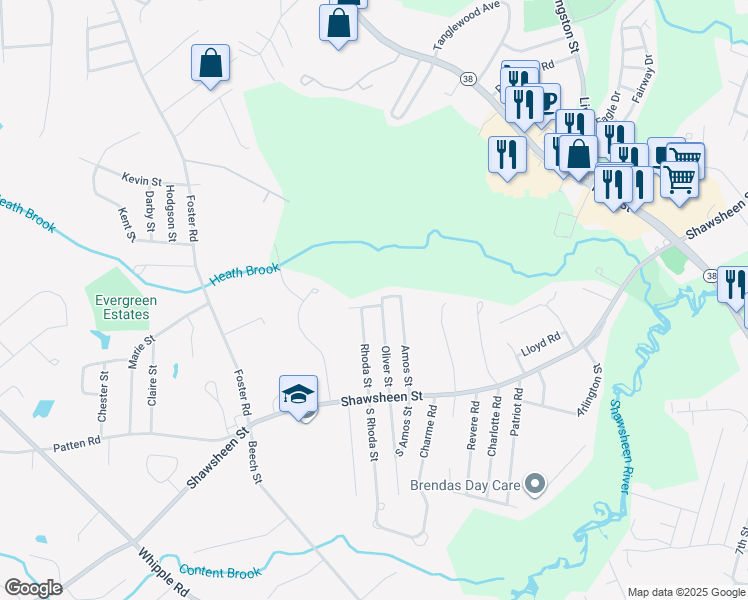 map of restaurants, bars, coffee shops, grocery stores, and more near 4 Herbert Street in Tewksbury