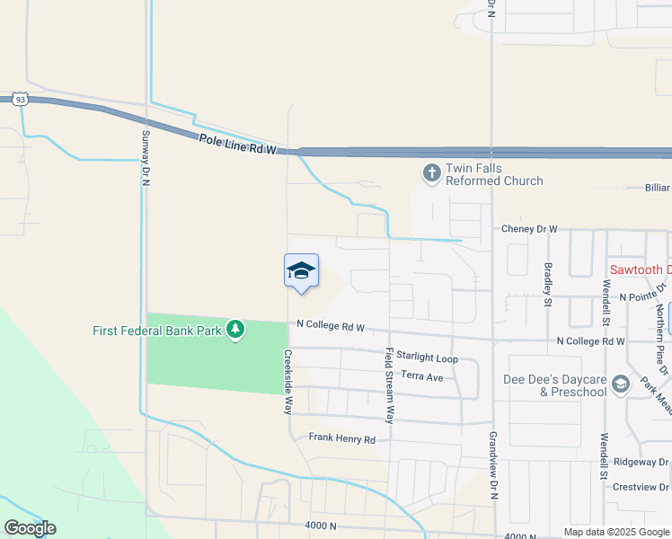 map of restaurants, bars, coffee shops, grocery stores, and more near 1215 Cheney Drive West in Twin Falls