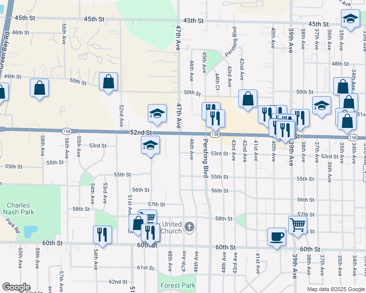 map of restaurants, bars, coffee shops, grocery stores, and more near 5227 47th Avenue in Kenosha