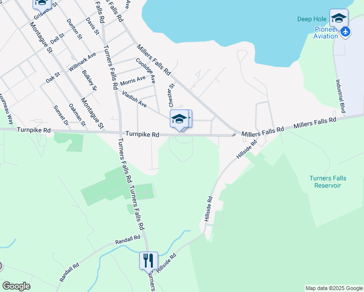map of restaurants, bars, coffee shops, grocery stores, and more near 224 Turnpike Road in Montague