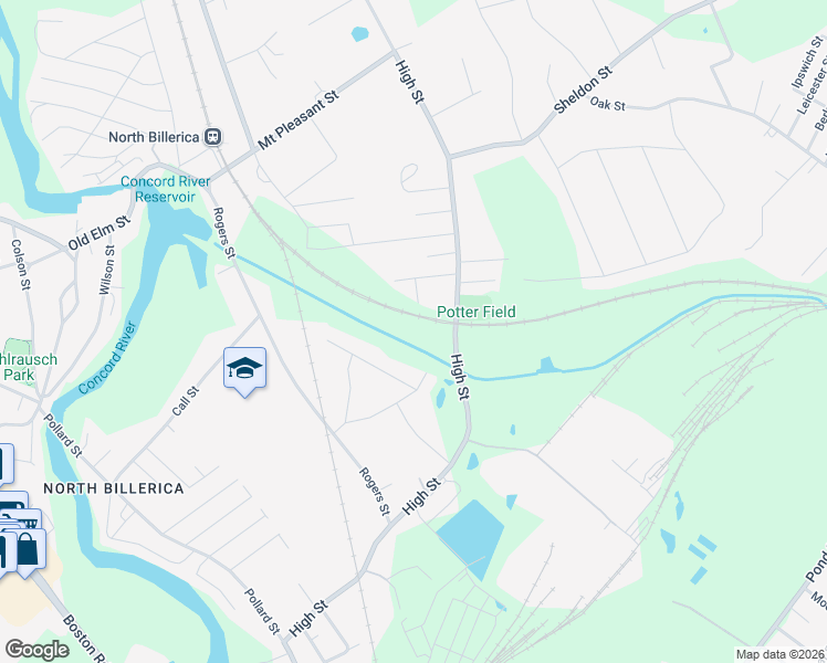 map of restaurants, bars, coffee shops, grocery stores, and more near 96 High Street in Billerica