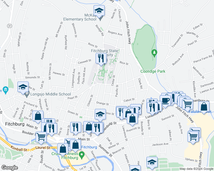 map of restaurants, bars, coffee shops, grocery stores, and more near 219 Highland Avenue in Fitchburg
