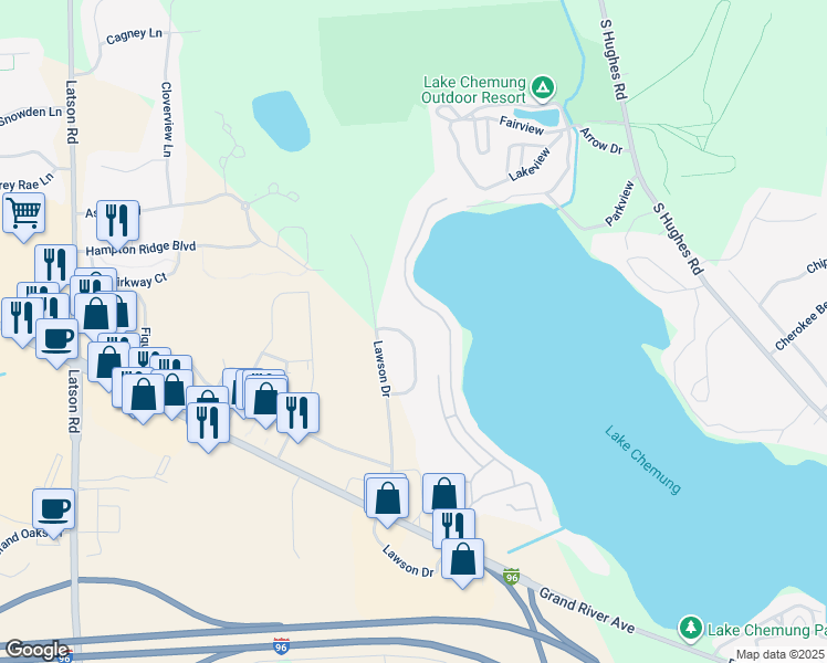 map of restaurants, bars, coffee shops, grocery stores, and more near 860 Sunrise Park Street in Howell