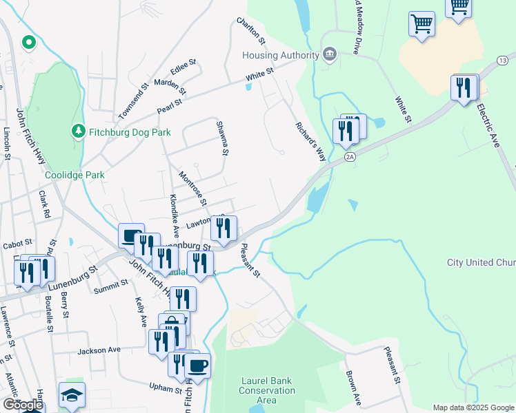 map of restaurants, bars, coffee shops, grocery stores, and more near 20 Pleasant Street in Lunenburg
