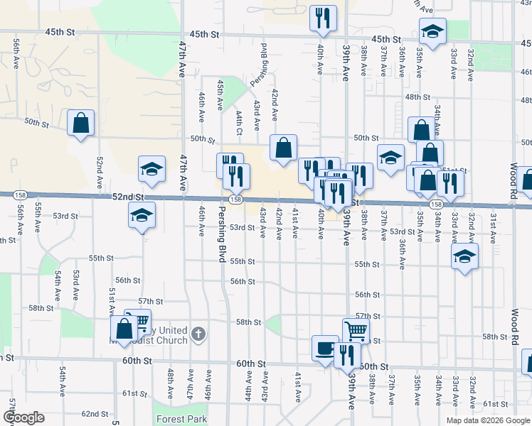 map of restaurants, bars, coffee shops, grocery stores, and more near 5217 43rd Avenue in Kenosha