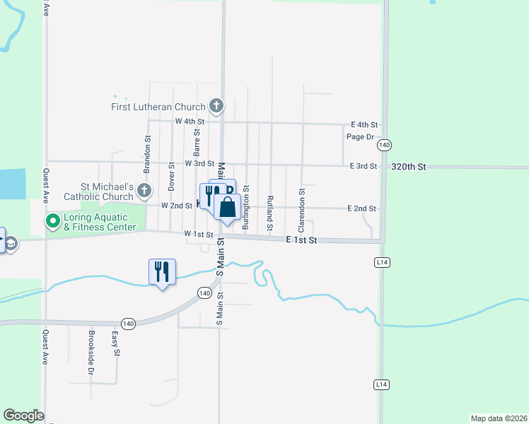 map of restaurants, bars, coffee shops, grocery stores, and more near 200-212 East 2nd Street in Kingsley