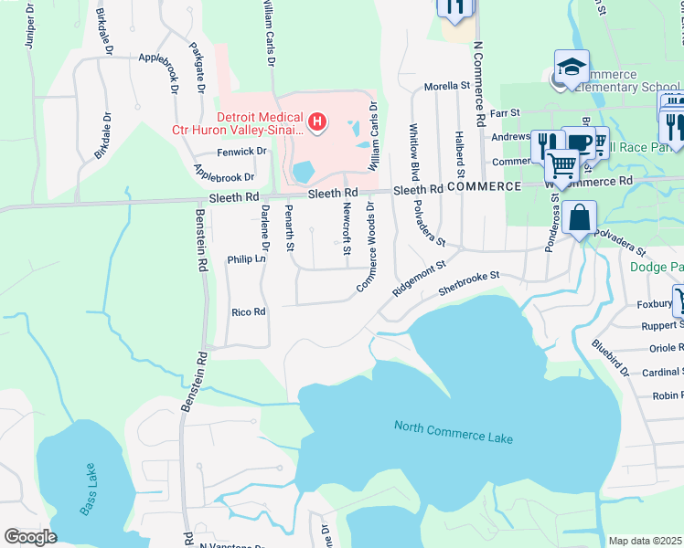 map of restaurants, bars, coffee shops, grocery stores, and more near 1071 Penarth Street in Oakland County
