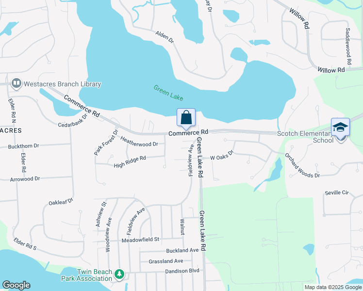 map of restaurants, bars, coffee shops, grocery stores, and more near 6600 Sycamore Street in West Bloomfield Township