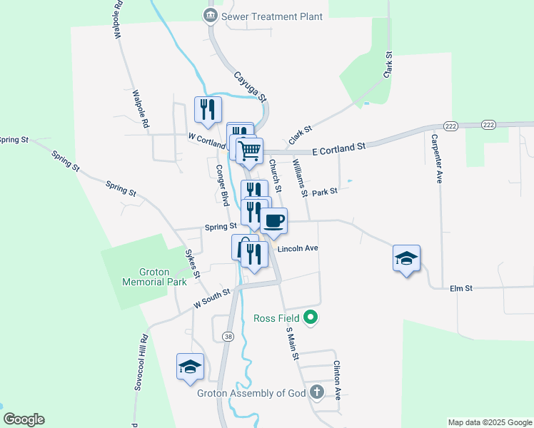 map of restaurants, bars, coffee shops, grocery stores, and more near 177 Main Street in Groton