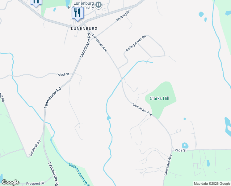 map of restaurants, bars, coffee shops, grocery stores, and more near 196 Lancaster Avenue in Lunenburg