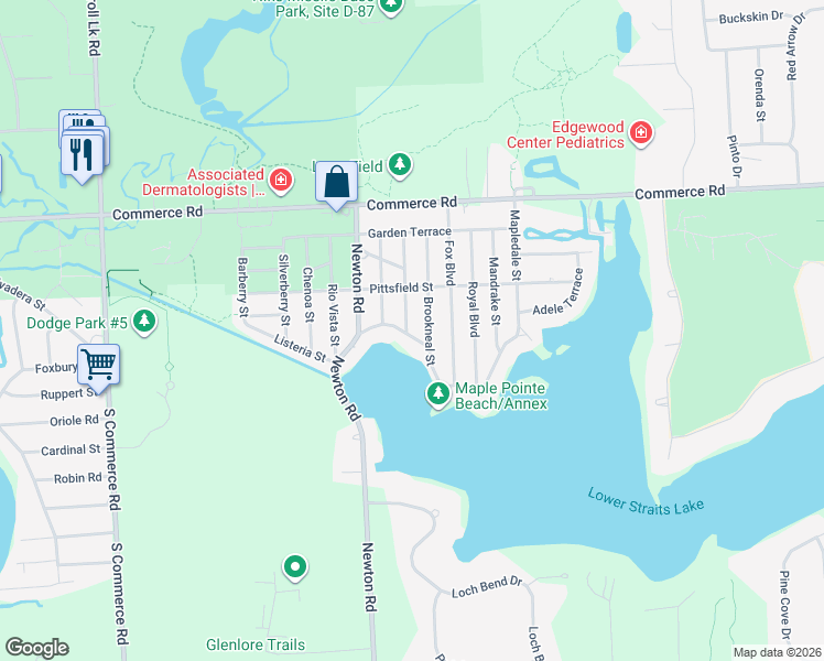 map of restaurants, bars, coffee shops, grocery stores, and more near 9394 Boncrest Street in Oakland County