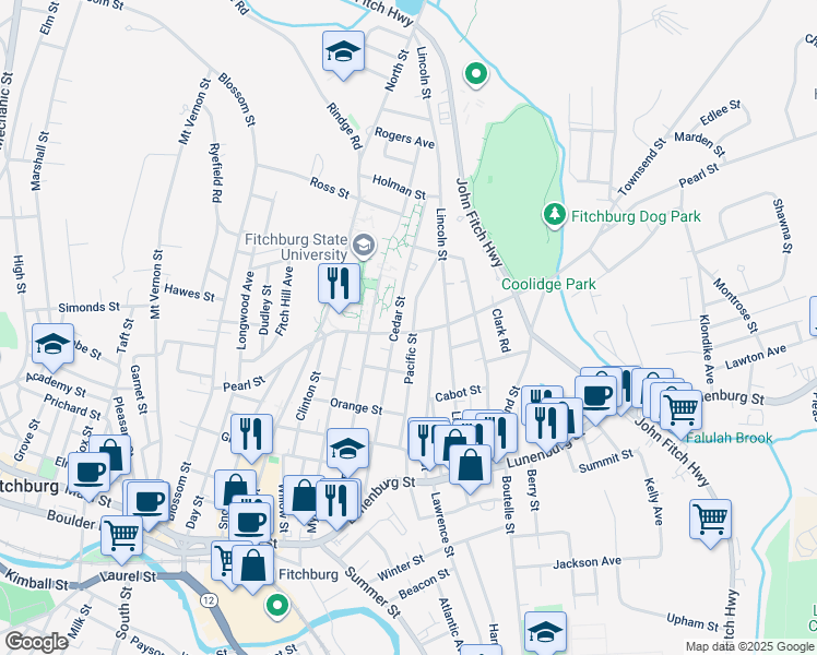 map of restaurants, bars, coffee shops, grocery stores, and more near 84 Pacific Street in Fitchburg