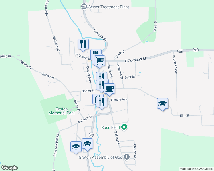 map of restaurants, bars, coffee shops, grocery stores, and more near in Groton