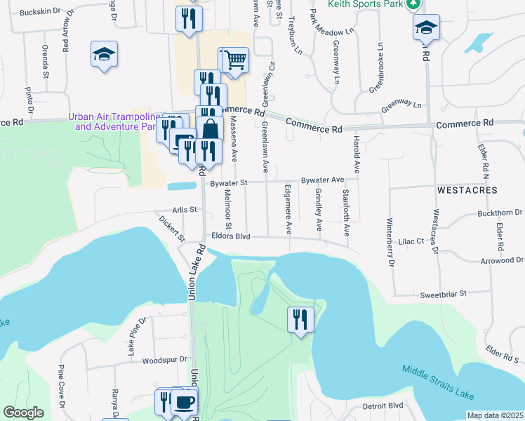 map of restaurants, bars, coffee shops, grocery stores, and more near 3288 Greenlawn Avenue in Oakland County