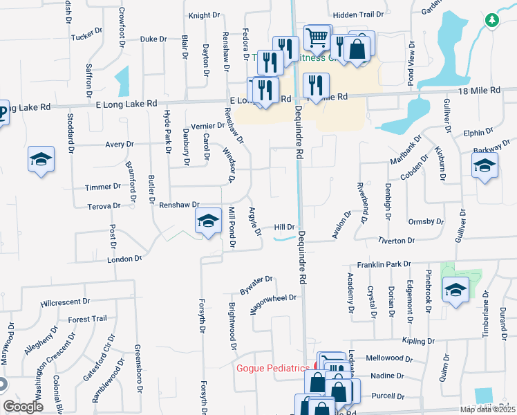 map of restaurants, bars, coffee shops, grocery stores, and more near 4652 Argyle Drive in Troy