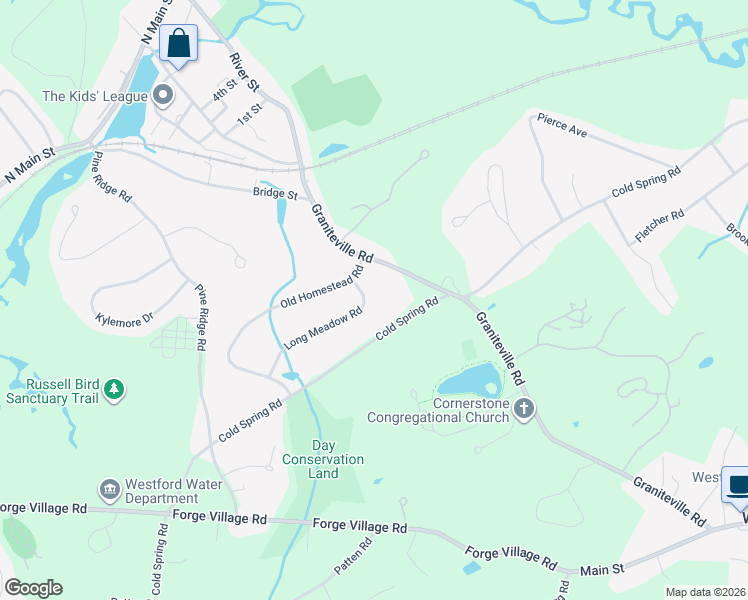 map of restaurants, bars, coffee shops, grocery stores, and more near 4 Long Meadow Road in Westford