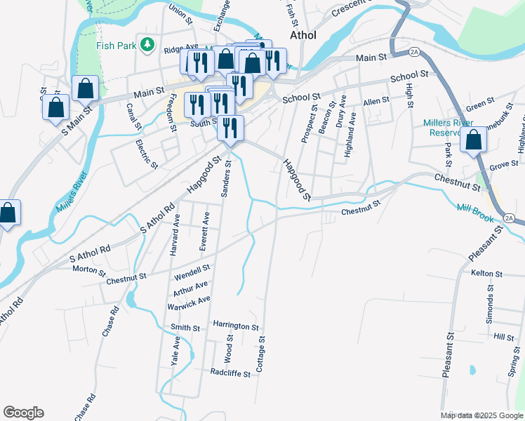 map of restaurants, bars, coffee shops, grocery stores, and more near 472 Chestnut Street in Athol