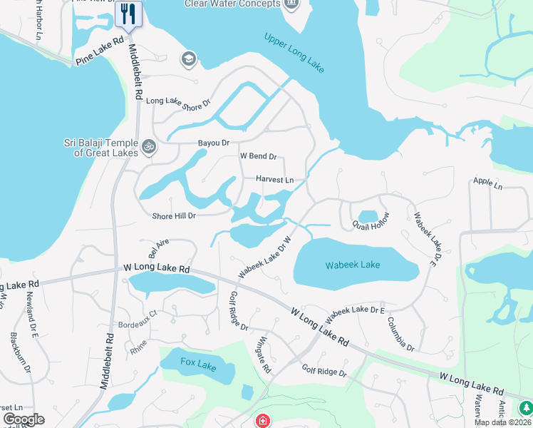 map of restaurants, bars, coffee shops, grocery stores, and more near 1849 Harvest Lane in Bloomfield Township