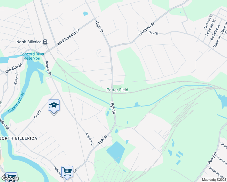 map of restaurants, bars, coffee shops, grocery stores, and more near 103-105 High St in Billerica