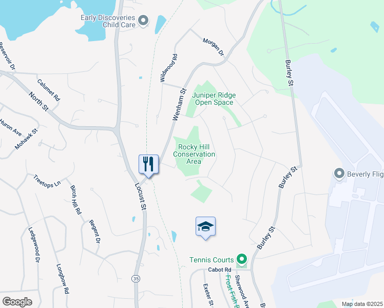 map of restaurants, bars, coffee shops, grocery stores, and more near 15 Rocky Hill Circle in Danvers