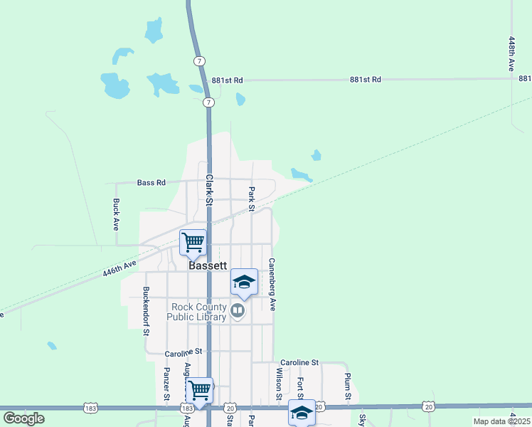 map of restaurants, bars, coffee shops, grocery stores, and more near 1-99 Canenberg Avenue in Bassett