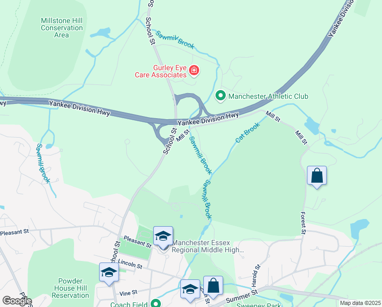 map of restaurants, bars, coffee shops, grocery stores, and more near 3 Mill Street in Manchester