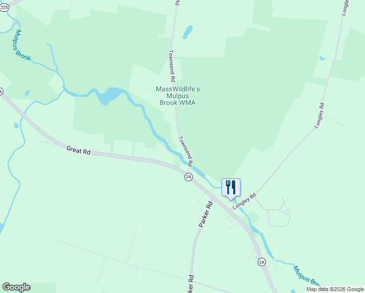 map of restaurants, bars, coffee shops, grocery stores, and more near 20 Townsend Road in Shirley