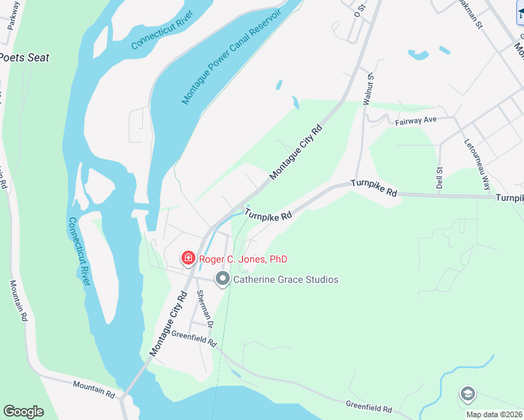 map of restaurants, bars, coffee shops, grocery stores, and more near 9 Turnpike Road in Montague