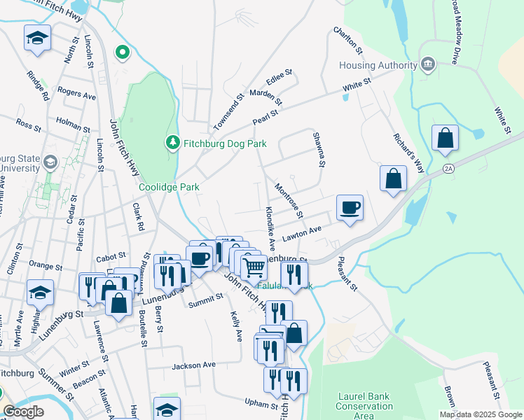 map of restaurants, bars, coffee shops, grocery stores, and more near 5 Gerard Drive in Fitchburg