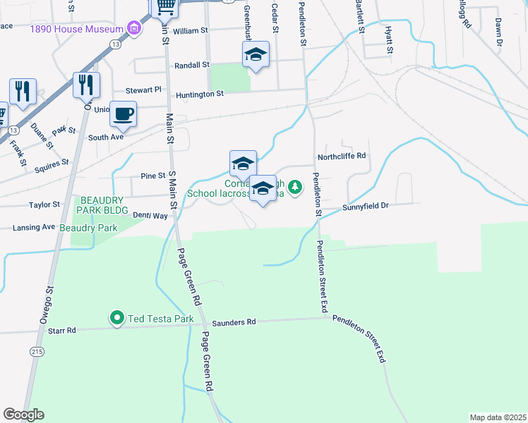 map of restaurants, bars, coffee shops, grocery stores, and more near 8 Valley View Drive in Cortland