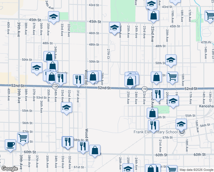 map of restaurants, bars, coffee shops, grocery stores, and more near in Kenosha